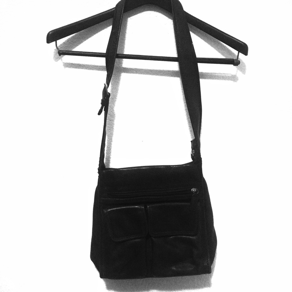 Vintage Fossil Pebbled Black Leather Purse Shoulder Bag Organizer Commuter 75082